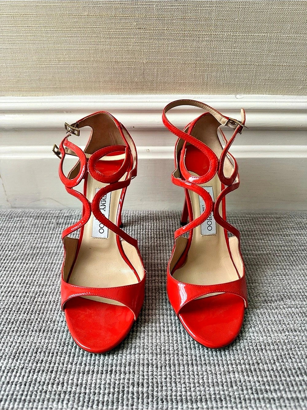 Jimmy Choo Azia 95 Red Patent Ankle Strap Heels US 8